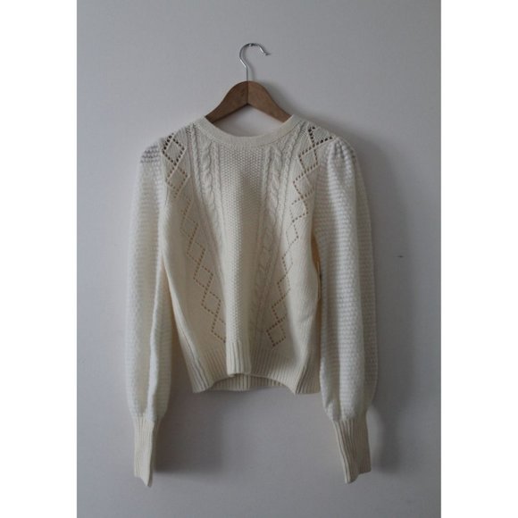 Anthropologie Elizabeth Pointelle Wool Sweater Ivory Size XS Knit Alpaca - Picture 4 of 7